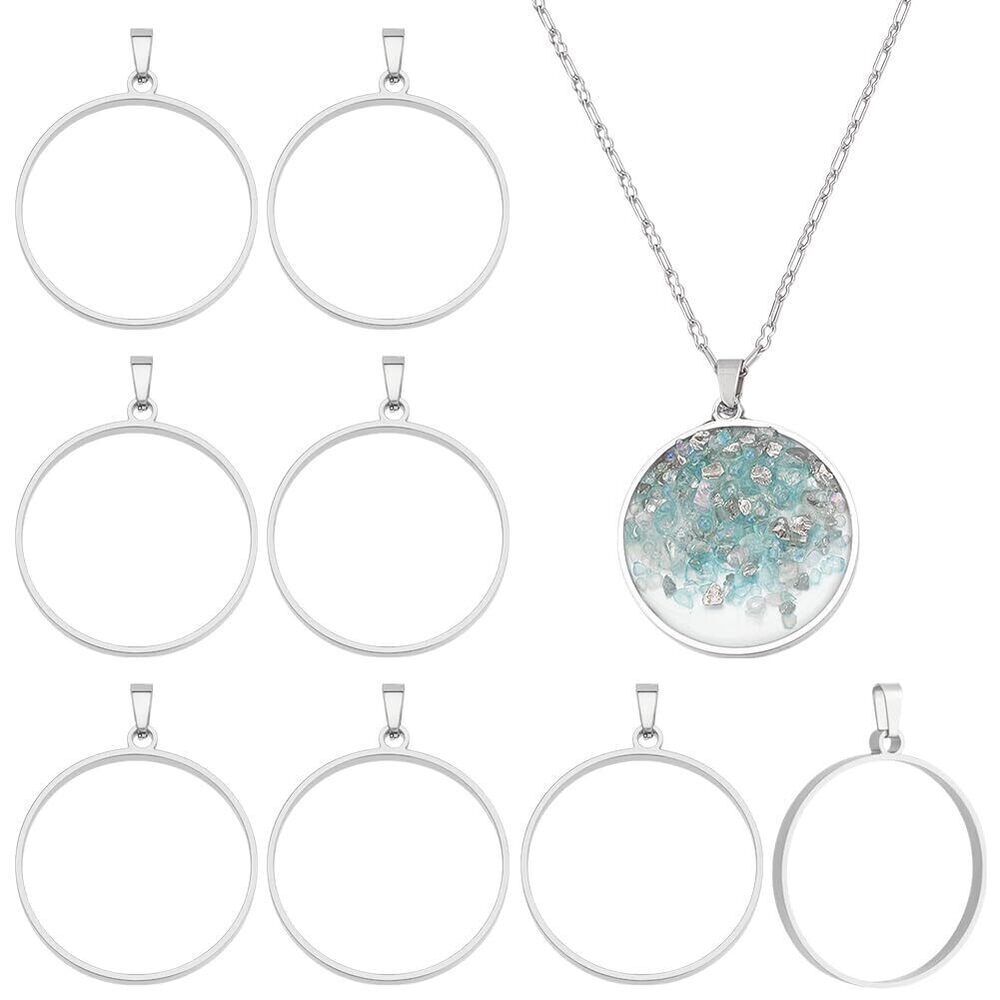 6479 10Pcs Stainless Steel Frame Pendants Round Open Bezel Charms with Snap